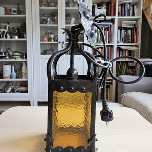 Wrought Iron Gothic Lantern Pendant Light/Stained Glass/Porche