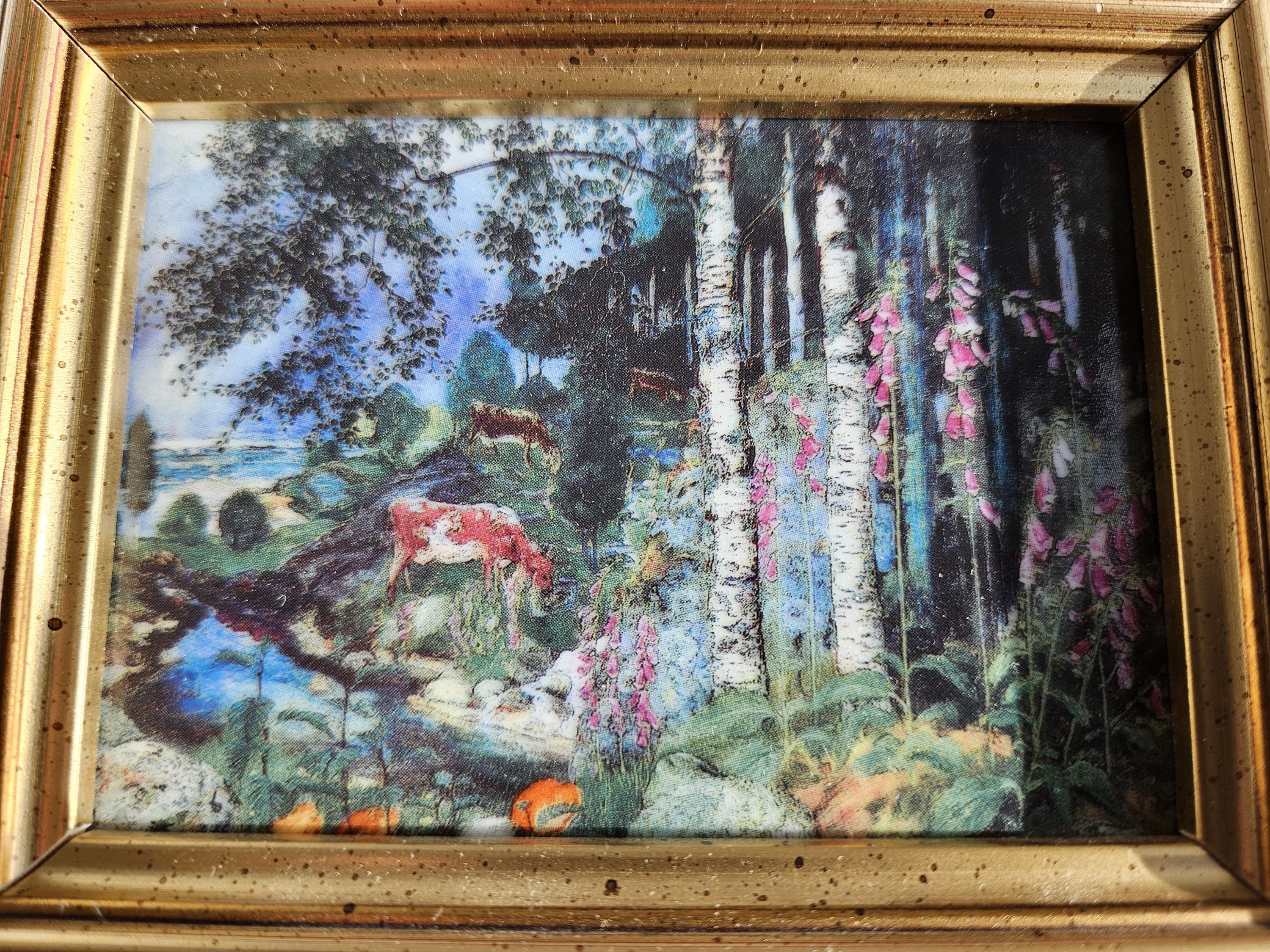 Porsgrund Porselein Noorwegen/decoratief ingelijst tegelkunstwerk/Vreedzaam bos