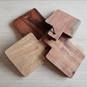 Set of 4 Small Serving Platters / Natural Wood / Cheese Boards