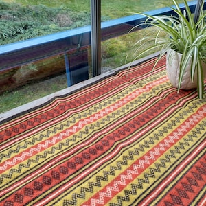 Norwegian Hand Woven Tapestry, Table Runner, Red, Orange