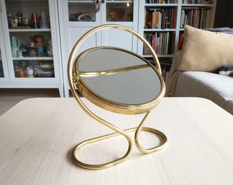 Mid-century Scandinavian Brass Make-Up Mirror / Minimalism