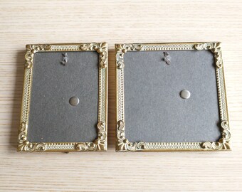 Pair Small Picture Frames No Glasses / Gold and White / Display / Ornament