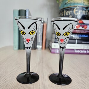 Pair Scandinavian Hand Painted Cocktail Glasses/Black and White/Wedding Gift