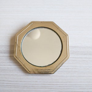 Tiny Octagon Wall Mirror / Brass / Victorian / Gift image 1