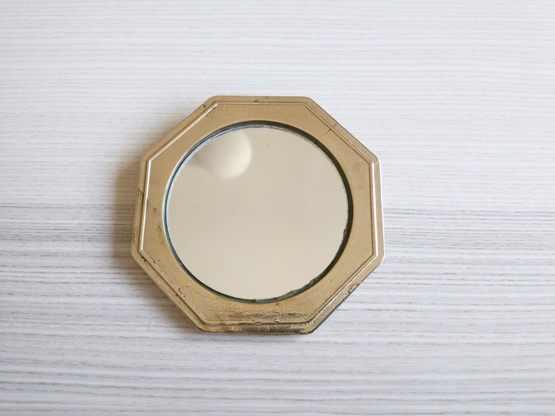 Tiny Octagon Wall Mirror / Brass / Victorian / Gift image 1