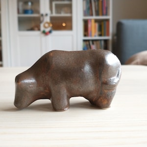 Small Ceramic Buffalo Statue, Modern, Art, Tabletop Decor, Gift