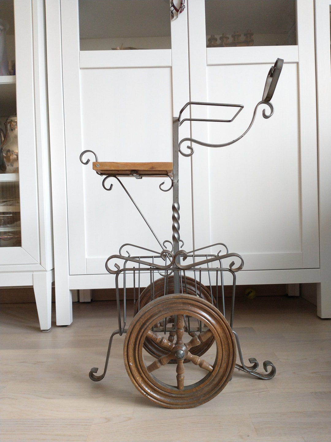 Iron Table Magazine Rack Wrought Iron Wheeled Magazine Rack / Wheeled Side Table / Single Life ...