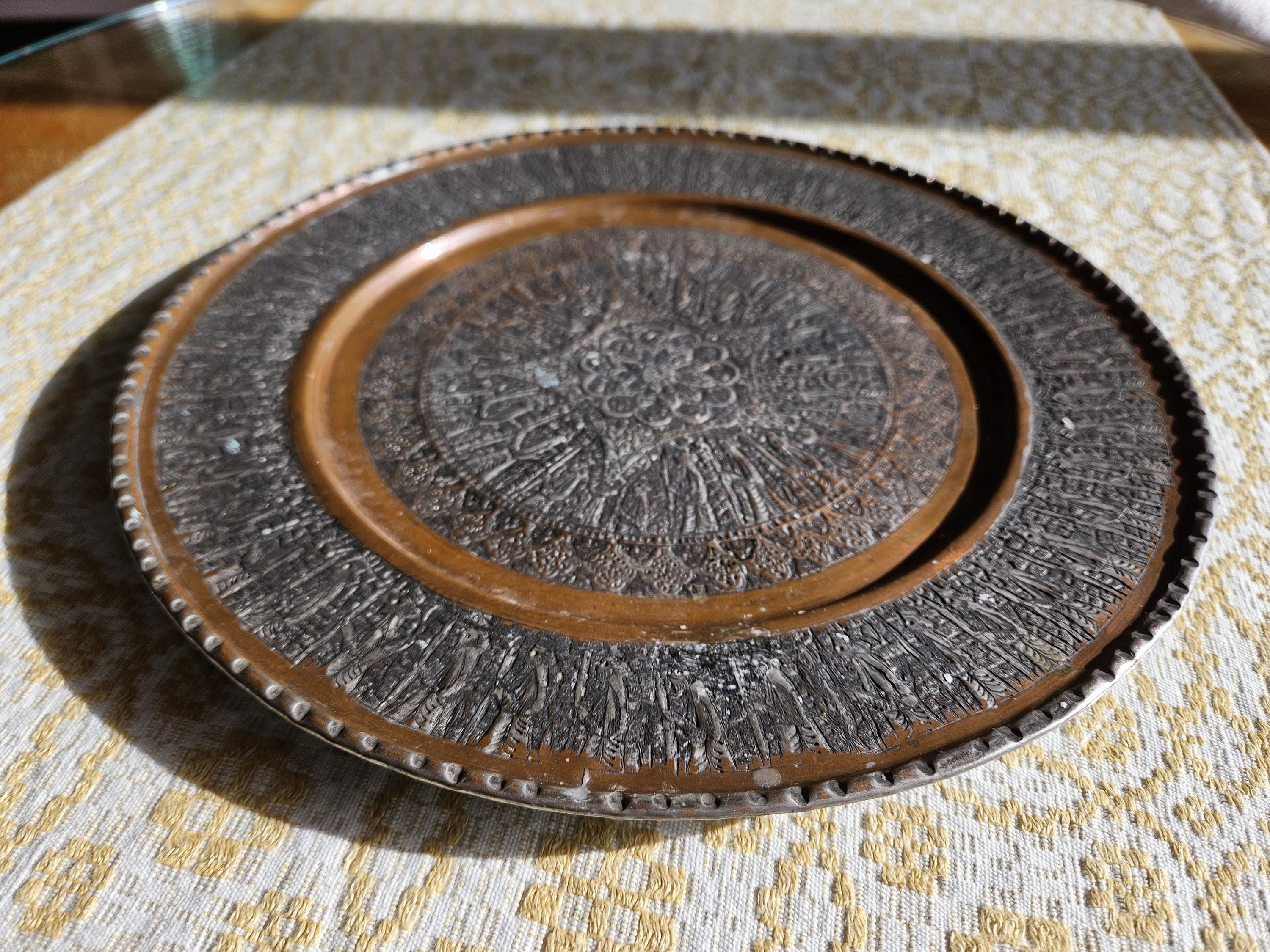 Assiette orientale Doré/Marron Métal Géométrique