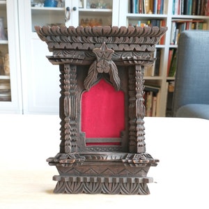 Nepalese Ankhi Jhjal Folk Art Picture Frame / Wood Carving / Vintage Ornament