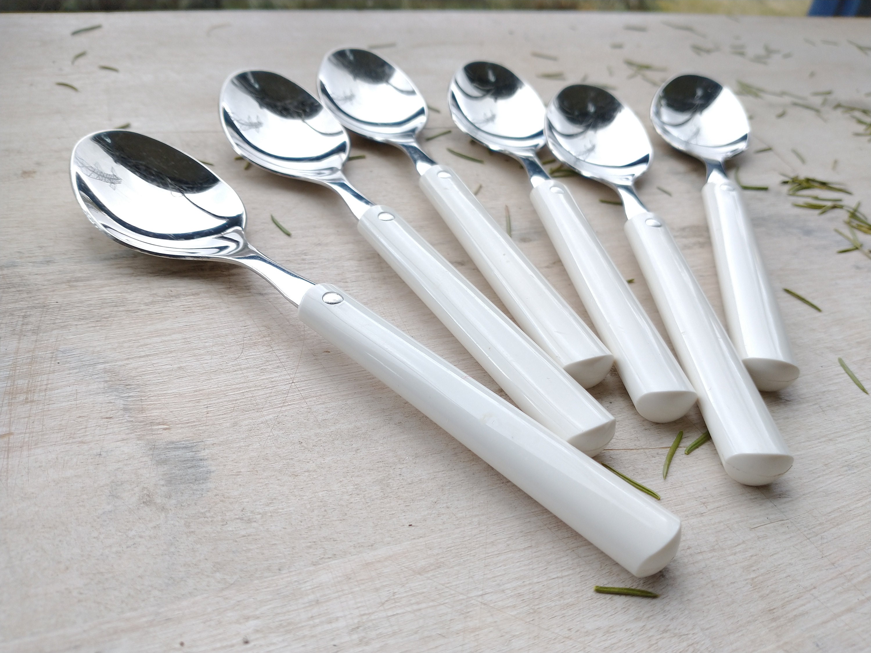Set of 6 Hackman Finland White Dessert Spoon/mid-century