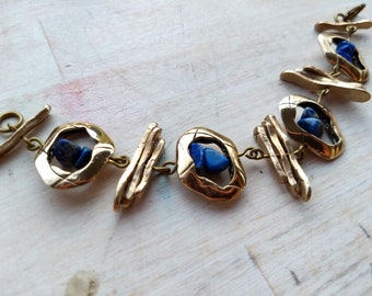 Hillestad Jewelry Norway, Bronze Bracelet, Blue Stones, Scandinavian Design