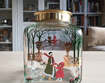 Holmegaard Denmark Christmas Cookie Jjar / Mother and Daughter / Ice Skating