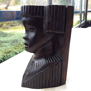 African Vintage Ebony Bookend, Statue, Woman, Black, Gift