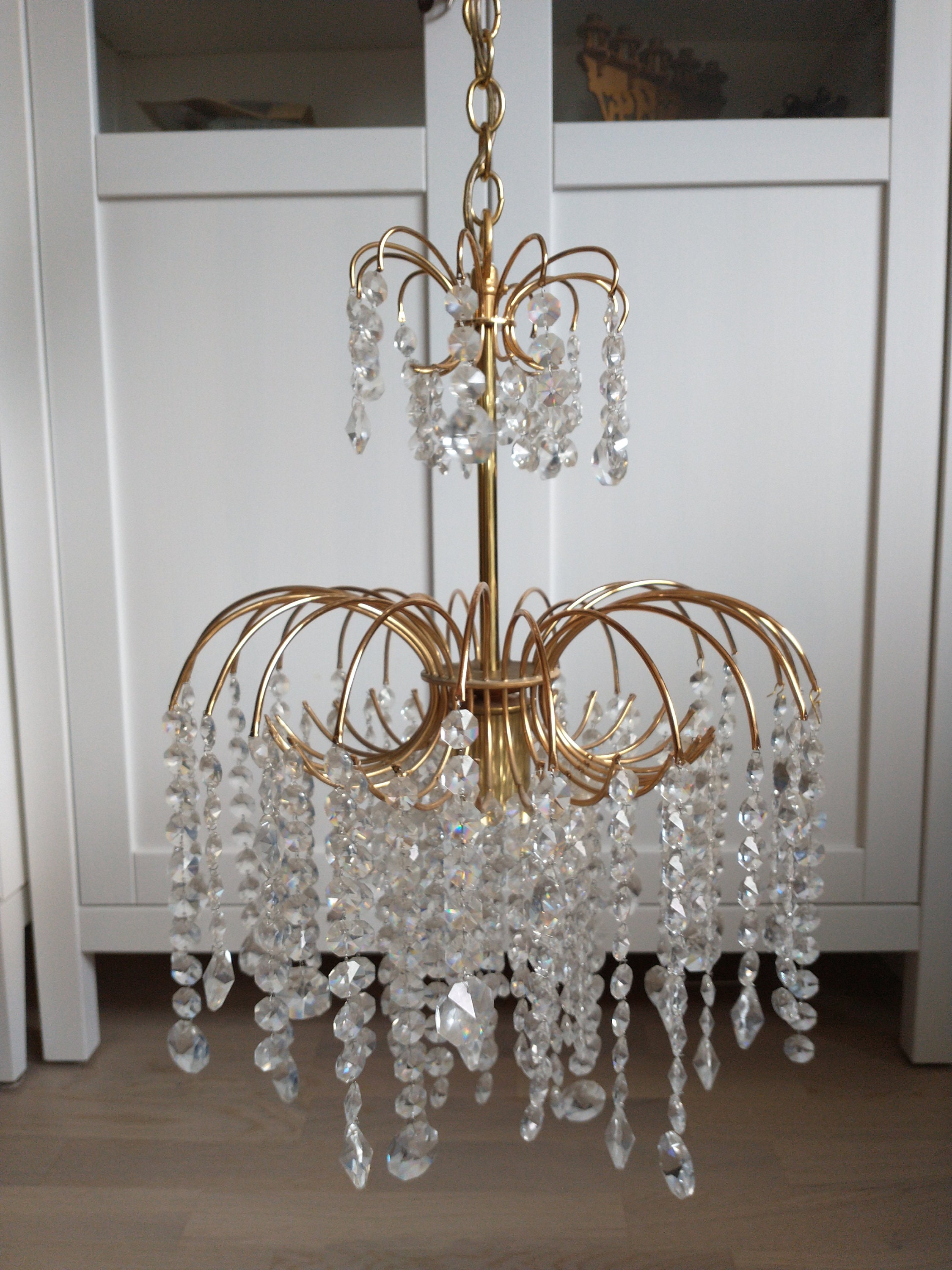 【VINTAGE HOLLYWOOD】Chandelier Crystal Hairpin Vintage Lighting 1960s Hollywood Regency brass black crystal