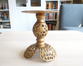 Stunning Filigree Brass Candlestick Holder/ Gold Finish Candle Holder / Ornament