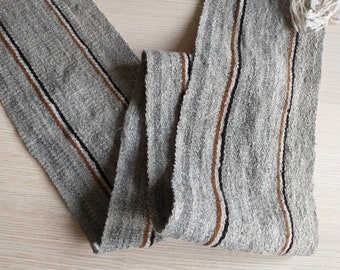 Handwoven Wool Table Runner: Gray Folk Art, Lodge Decor