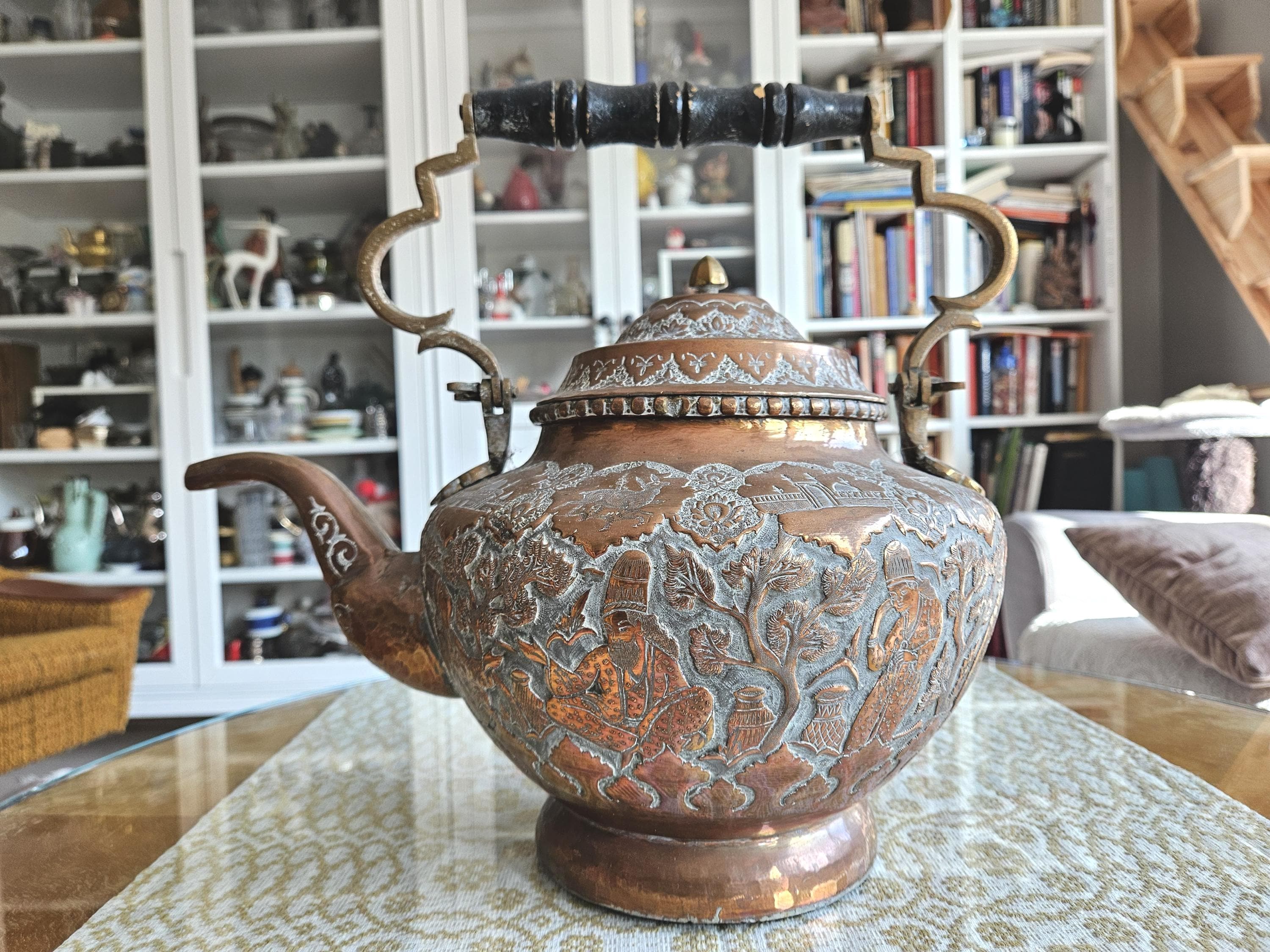 Large Antique Persian Copper Teapot/middle Eastern Islamic Folk