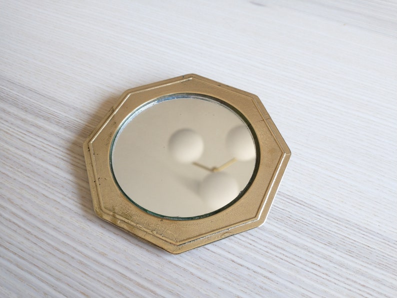 Tiny Octagon Wall Mirror / Brass / Victorian / Gift image 2