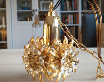 Gorgeous Small Gold-Tone Floral Pendant Light, Crystal, Romantic Ornament