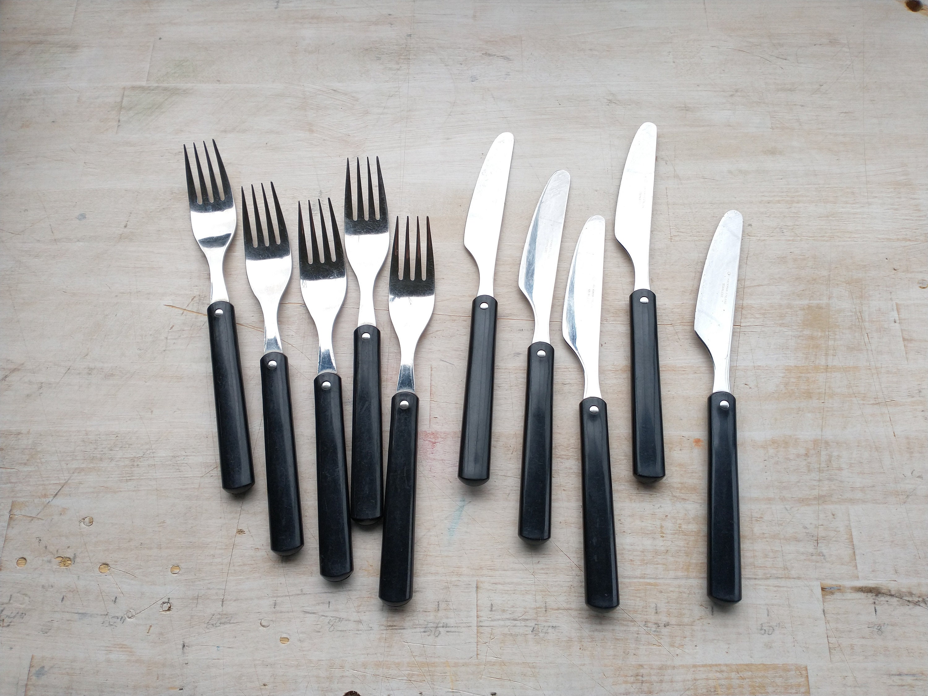 Rare Vintage Hackman Finland, Flatware for 5, Black, Finnish Rare Vintage Hackman Finland, Flatware for 5, Black, Finnish