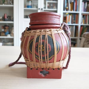 Thai Rice Box / Thai Lacquerware / Red and Black / Asian Ornament