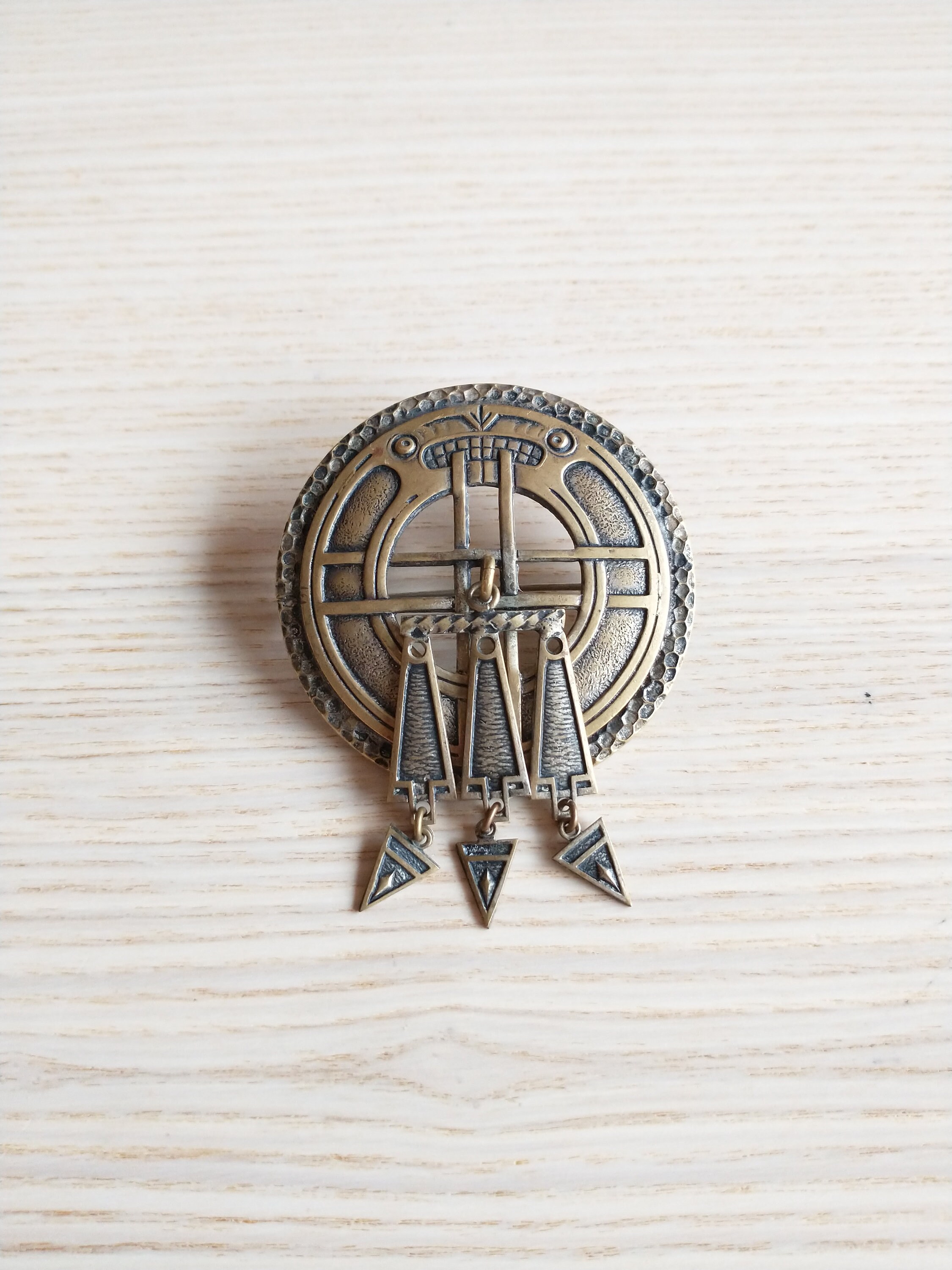 Vintage Scandinavian Lion Brooch: Celtic Pewter Pin