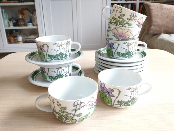 7er Set IKEA Midsummer-Tasse mit Untertasse / Margurite Walfridsson / schwedisches Design