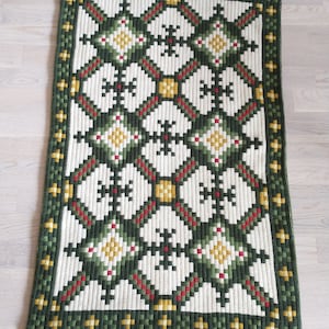 Norwegian Green White Tapestry, Åkle, Farmhouse, Decor, Folk Art