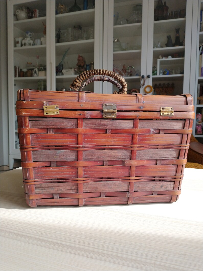 Japanese Bamboo Picnic Basket Asian Vintage Organizer Etsy