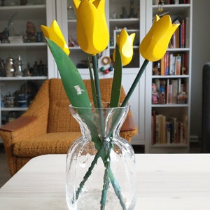 Scandinavian Handcraft Yellow Tulips, Wooden Flowers