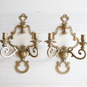 Pair Classic Scandinavian Brass Candle Sconces, Wall Decor, Candle Holders
