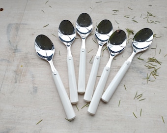 Set of 6 Hackman Finland White Dessert Spoon/Mid-century Finnish Design