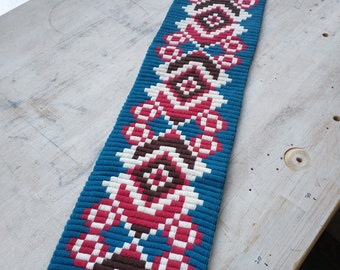 Stunning Scandinavian Hand Embroidered Bell Pull, Wall Decor, Blue Red