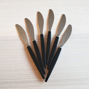 Set of 6 Mid-century Scandinavian Table Knives, Black, Minimalism
