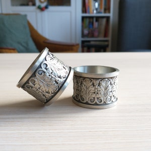 Pair Solid Pewter Leafy Napkin Rings, Wedding Gift