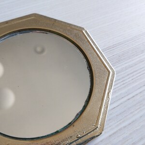 Tiny Octagon Wall Mirror / Brass / Victorian / Gift image 4