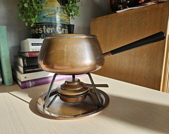 ヴィンテージ銅鍋 Stöckli Netstal 蓋付き、フォンデュパン。スイス