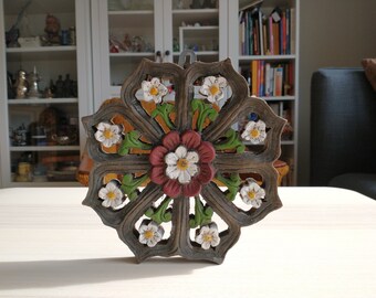 Handcraft Siam Thai Floral Wall Panel, Decor, Wood, White Flower