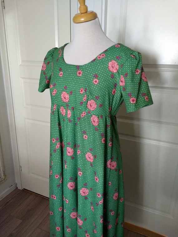 Vintage Empire Waist Dress, Apple Green, Red Flow… - image 3