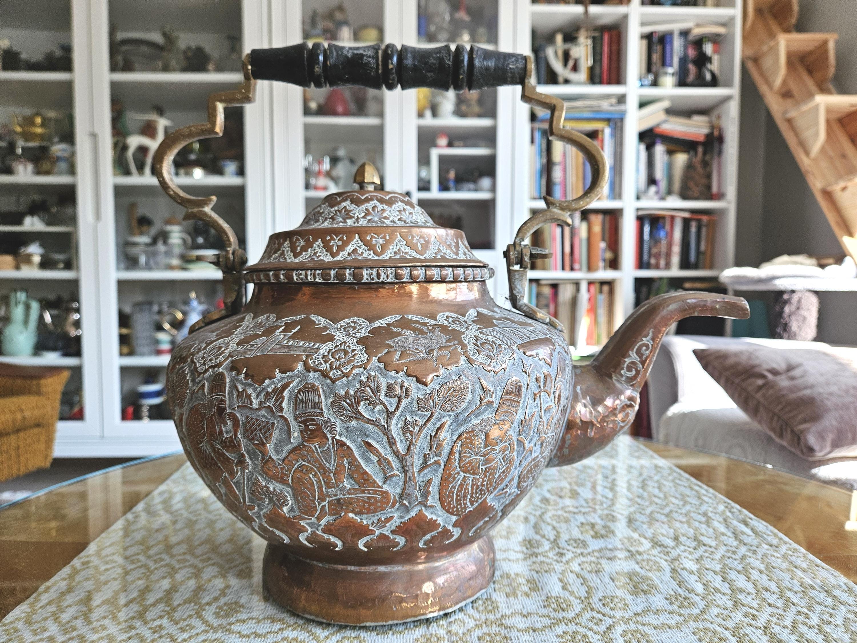✨⭕️大正ロマン漂う 古銅薬缶 アンティーク 茶道具 古民家インテリア⭕️✨ Large Antique Persian Copper Teapot/middle Eastern Islamic Folk