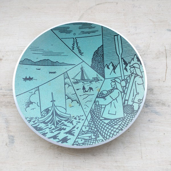 Cathrineholm, Norway, Genis, Collectible Plate, Green, Blue, Gift