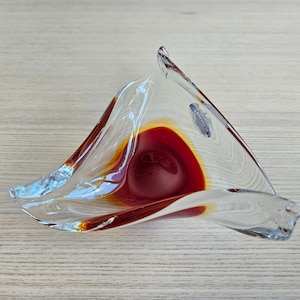 Cenicero de cristal triangular italiano/ágata roja/plato para anillos