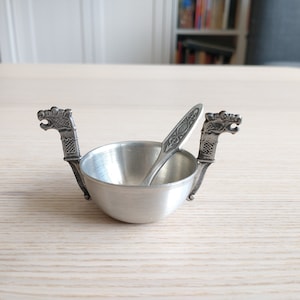 Norwegian Viking Ship Salt Dish and Spoon / Wedding Gift
