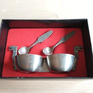 Viking Ship Salt and Petter Dish and Spoons Set, Nordic Gift, Table Decor, Vintage