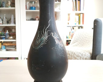 Large Chinese Black Lacquer Vase, Dragon, Centerpiece - Etsy