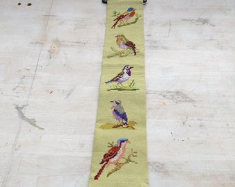 Beautiful Norwegian Hand Embroidered Wall Decor, Birds, Bell Pull, Gift, Bird Lovers