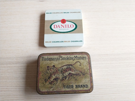 tiger cigarette brand Pair Vintage Tobacco Boxes / Cigarette Etuis / Tiedemanns / Tiger / Danilo