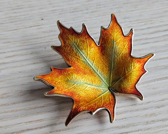 Hroar Prydz Oslo Sterling Enameled Brooch/Maple Leaf/Gift