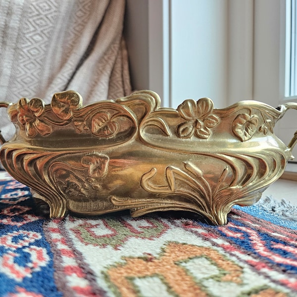 Art Nouveau Brass Jardiniere / Flower Pot / Planter / Housewarming Gift