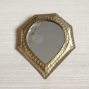 Small Teardrop Shape Brass Mirror, Patina, Wall Decor, Vintage